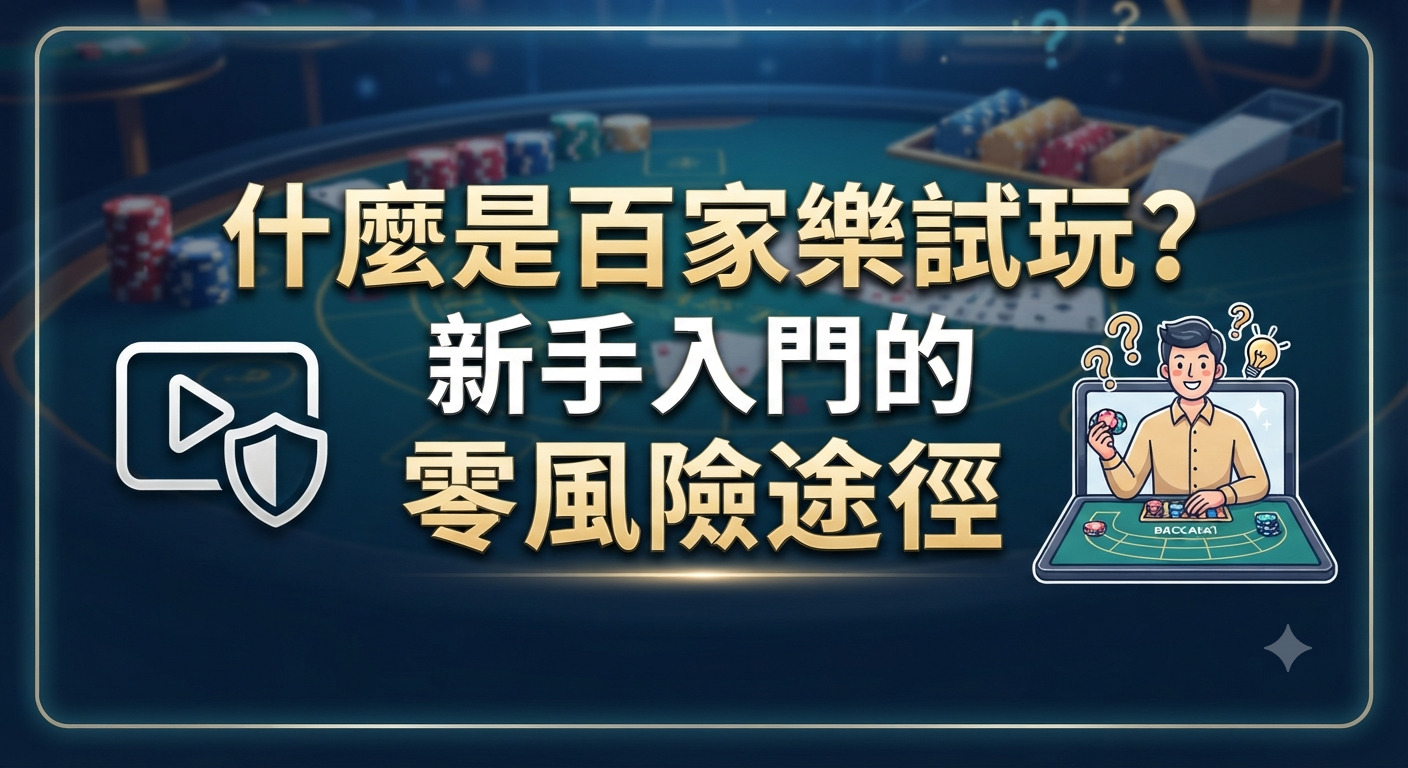 圖片展示了一張以百家樂試玩為主題的橫幅，背景為精緻的賭桌與籌碼。 畫面正中心清晰地標示著主題標題，傳遞出新手零風險入門的意涵。